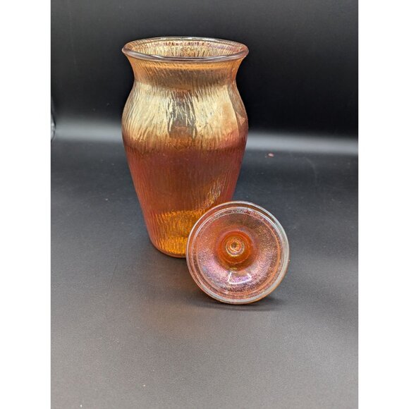 Antique Jeanette Glass Marigold Tree Bark Lidded Urn Jar - Picture 7 of 11